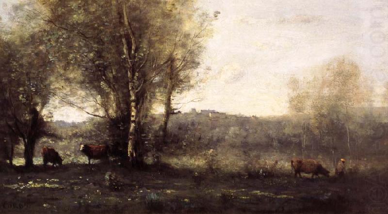 Three Cows at the Pond, Jean Baptiste Camille  Corot